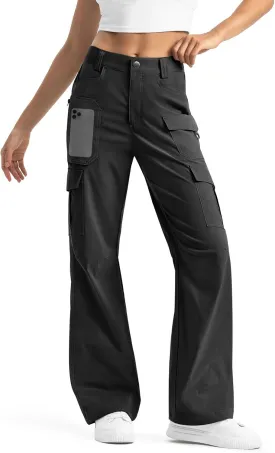 Moosehill Women's-Cargo-Hiking-Pants-High-Waisted Wide Leg Water Resistance Lightweight Stretch for Work Casual Outdoor