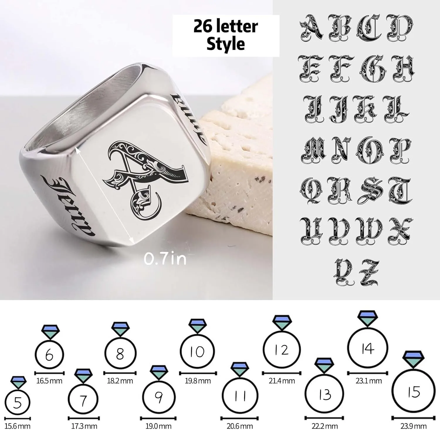 MOTICIUS Personalized Signet Rings for Men Women Engraved Ring Custom Initial Rings Mens Ring Customized Memorial Gifts for Father Husband Boyfriend Teacher