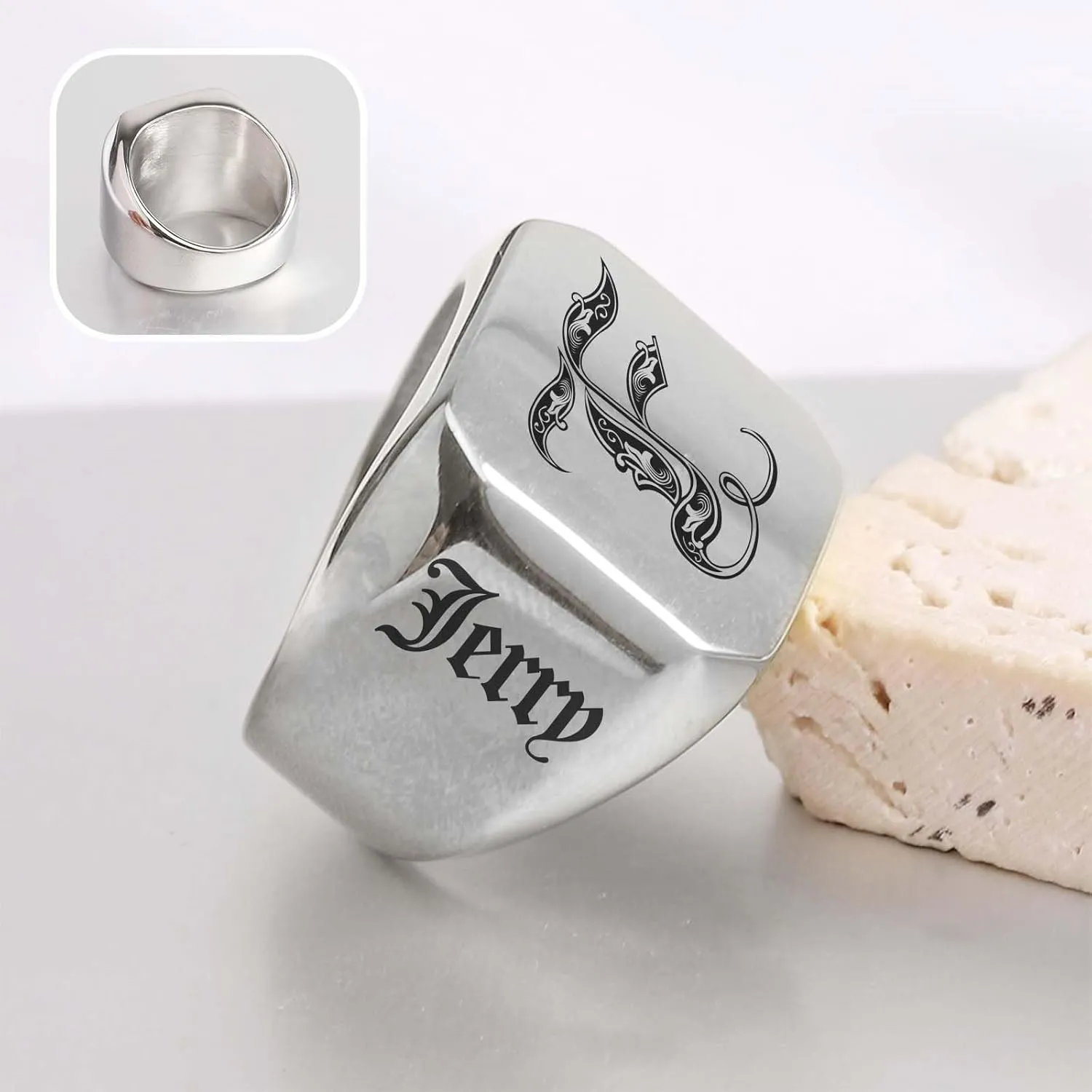 MOTICIUS Personalized Signet Rings for Men Women Engraved Ring Custom Initial Rings Mens Ring Customized Memorial Gifts for Father Husband Boyfriend Teacher