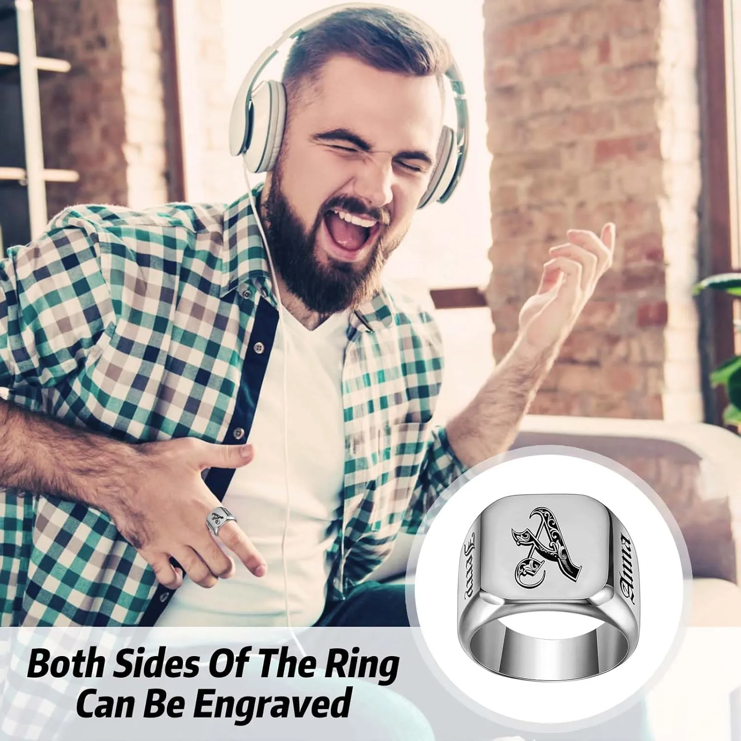 MOTICIUS Personalized Signet Rings for Men Women Engraved Ring Custom Initial Rings Mens Ring Customized Memorial Gifts for Father Husband Boyfriend Teacher