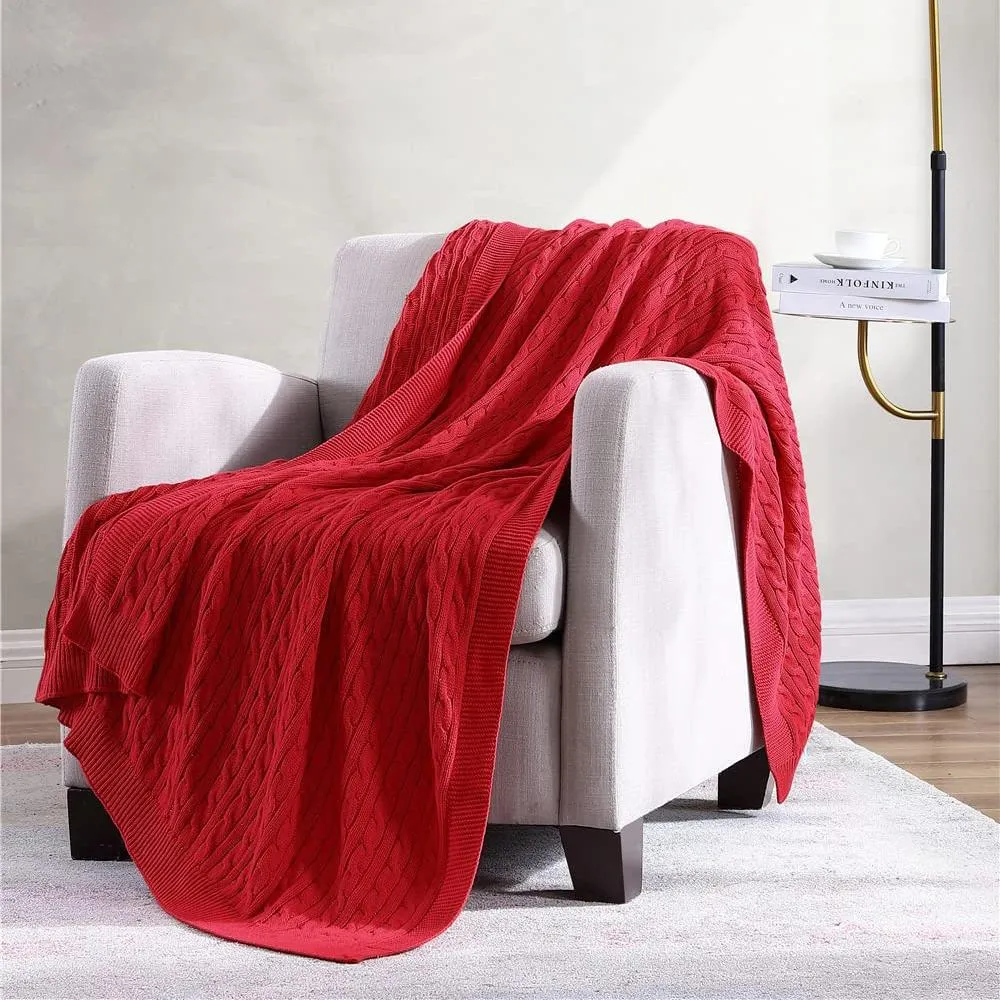 Oak 100% Cotton Cable Knit Throw Blanket