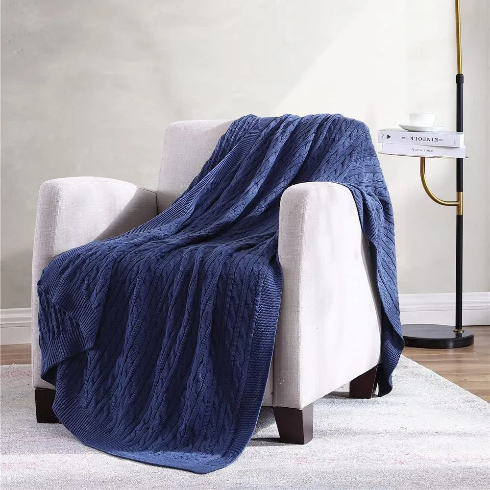 Oak 100% Cotton Cable Knit Throw Blanket