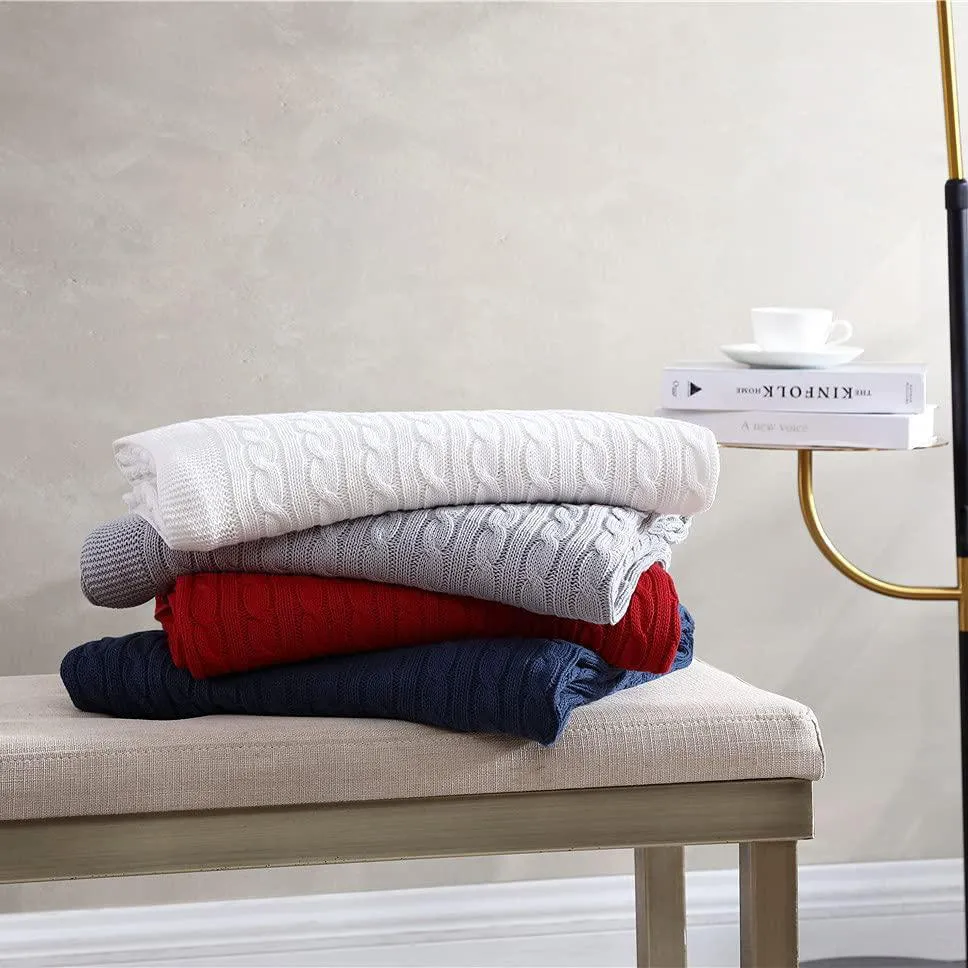 Oak 100% Cotton Cable Knit Throw Blanket