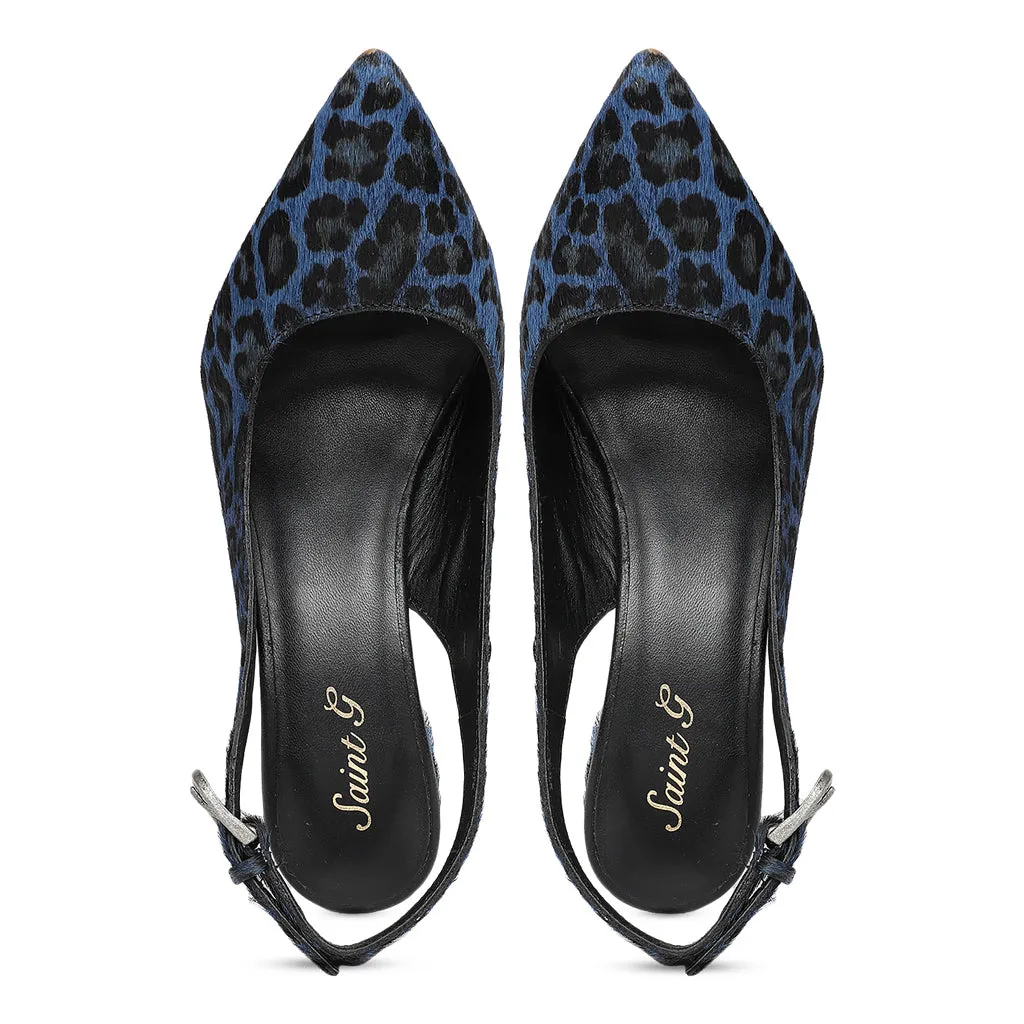 Saint Verona Blue Leopard Print Leather Kitten Stiletto Heels