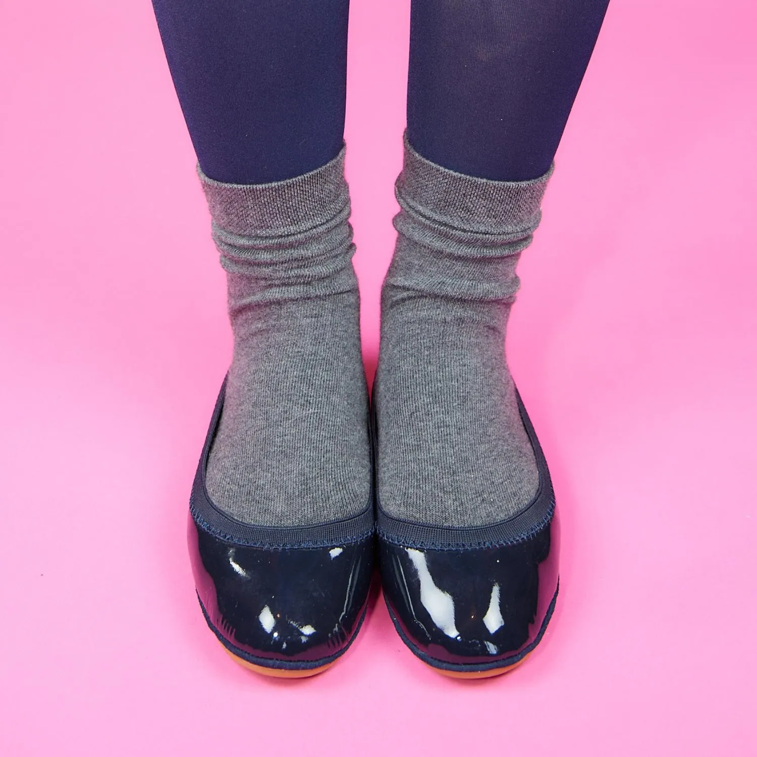 Samara Foldable Ballet Flat in Deep Navy Patent