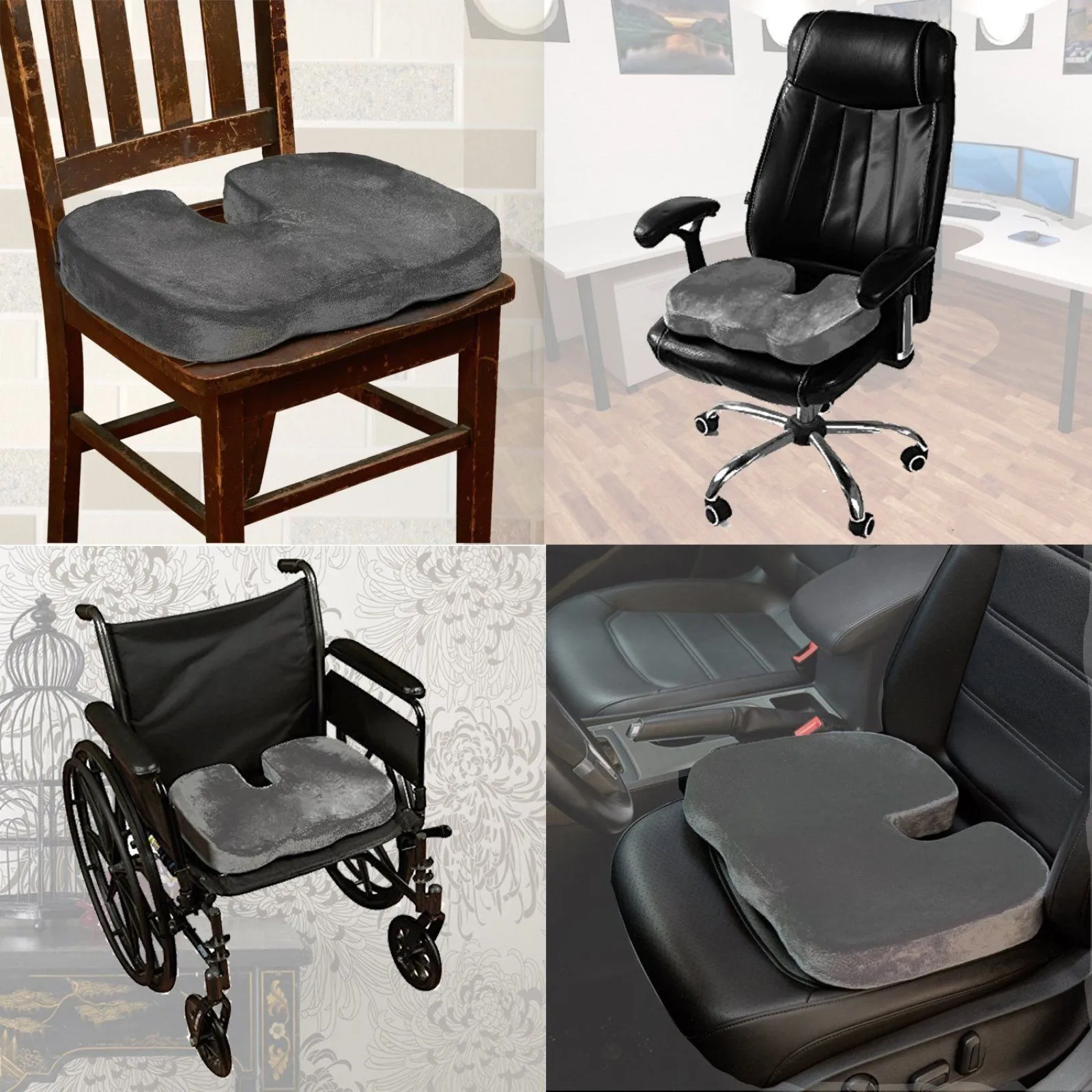 Seat Cushion - Non Slip High Resilience Memory Foam Coccyx Seat Cushion Pad Support Pillow Sciatica and Pain Relief