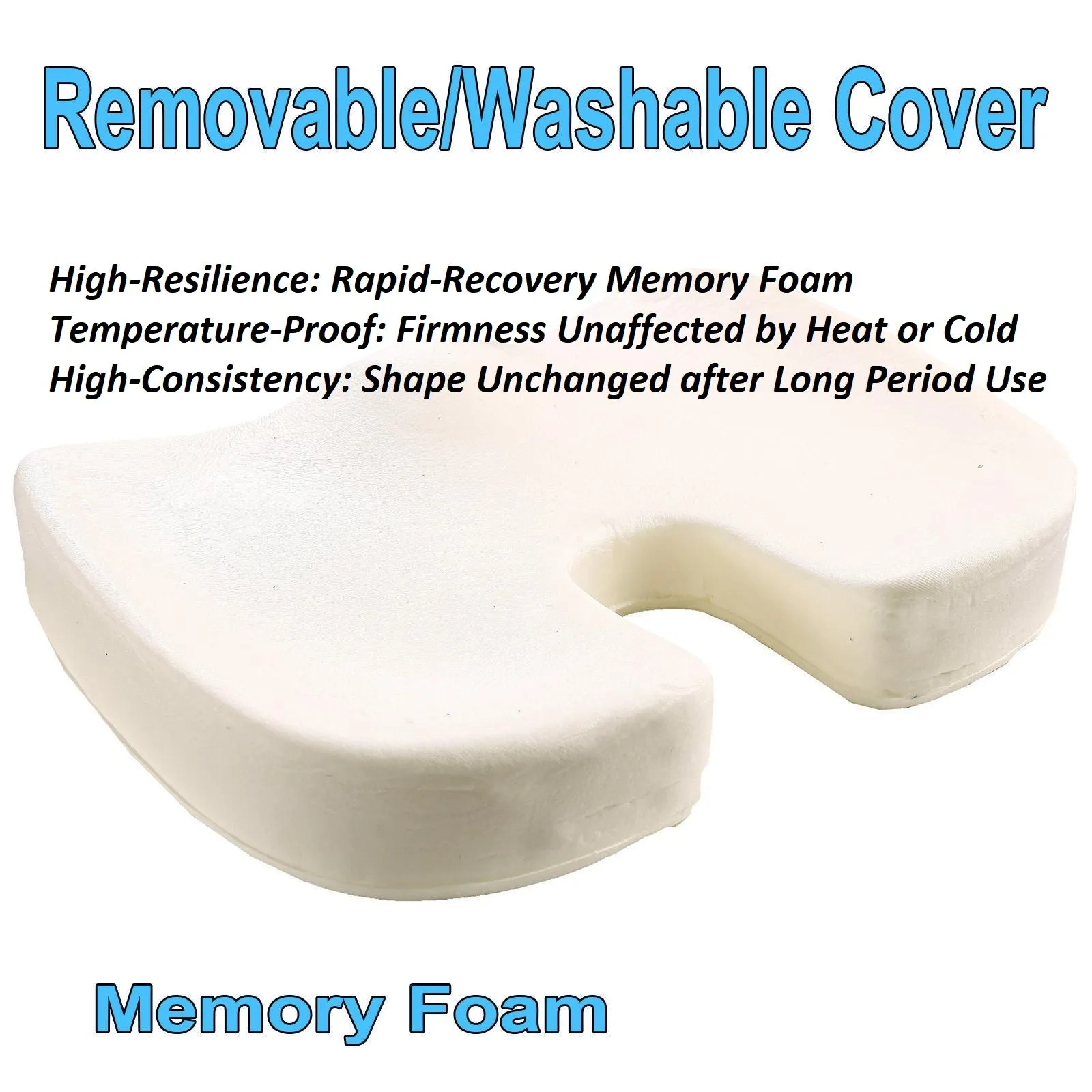 Seat Cushion - Non Slip High Resilience Memory Foam Coccyx Seat Cushion Pad Support Pillow Sciatica and Pain Relief