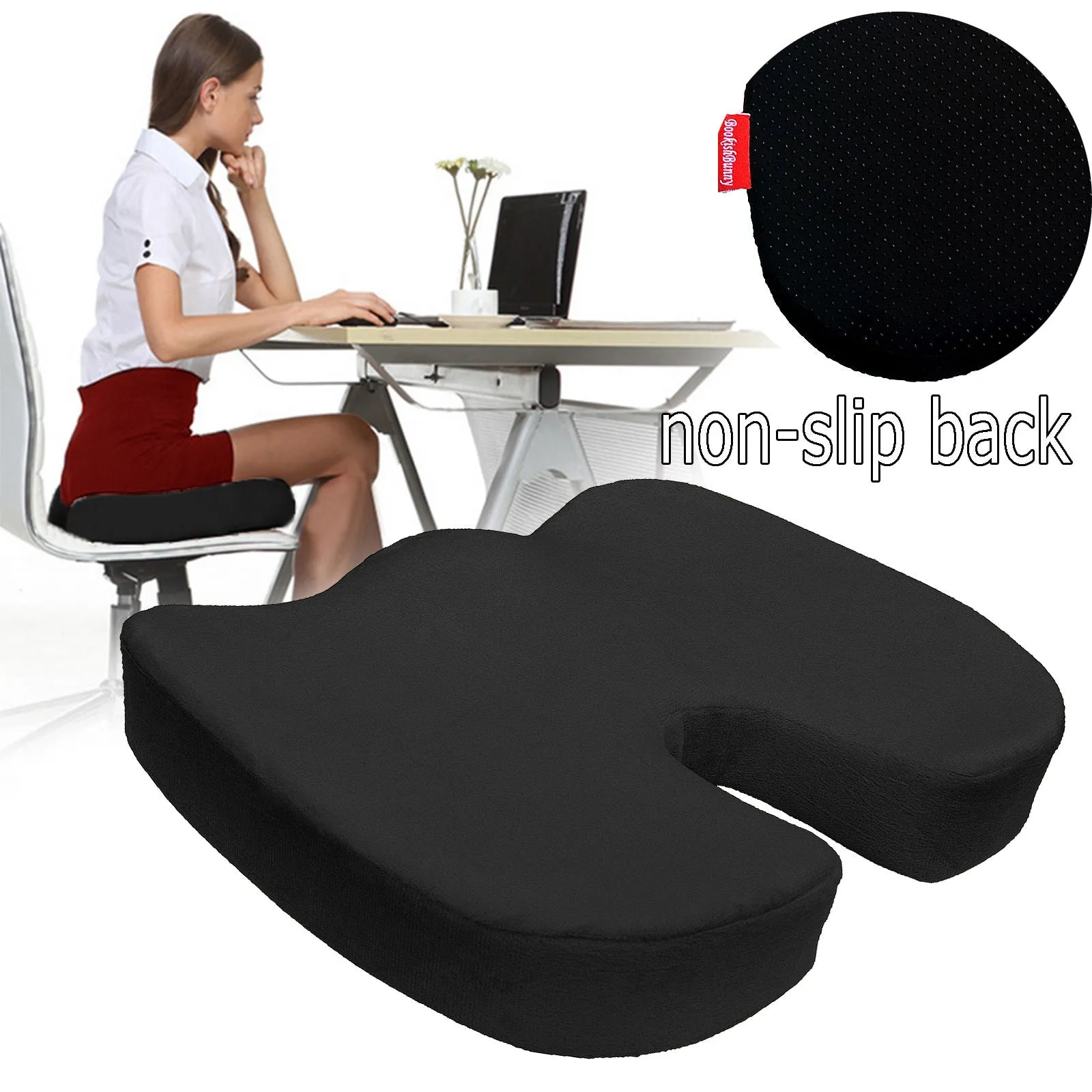 Seat Cushion - Non Slip High Resilience Memory Foam Coccyx Seat Cushion Pad Support Pillow Sciatica and Pain Relief