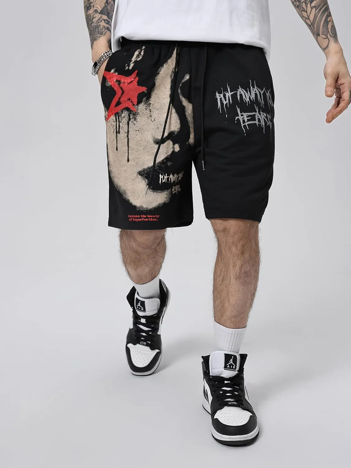 SOLY HUX Mens Graphic Shorts Casual Summer Drawstring Elastic Waist Shorts with Pockets Y2K Streetwear
