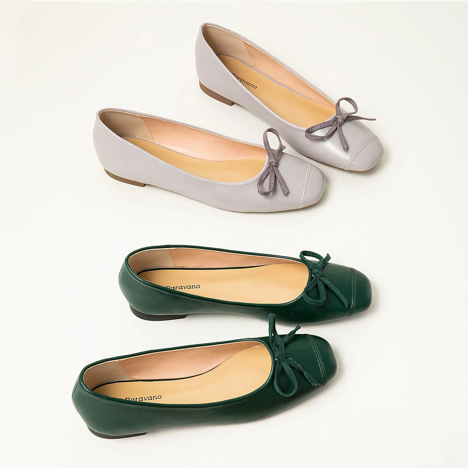 Stitching Toe Ballet Flats (Elena) Dark Green
