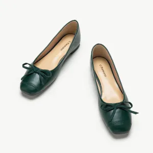 Stitching Toe Ballet Flats (Elena) Dark Green