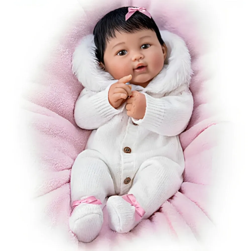 The Ashton-Drake Galleries Yuki, The Brightest Star Baby Doll So Truly Real® with Faux Fur-lined Hood RealTouch® Vinyl Skin Hand-rooted Hair, Poseable, Weighted Cloth Body by Ping Lau 19-inches
