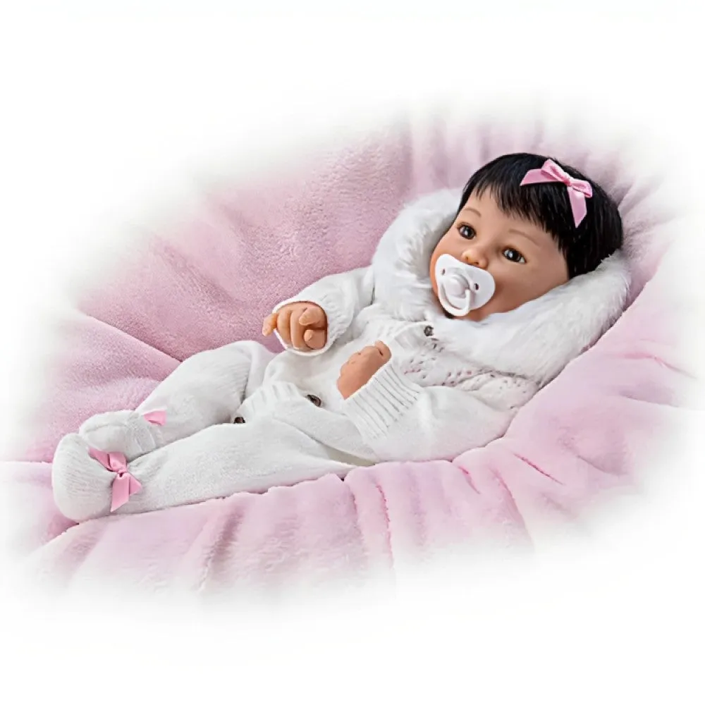 The Ashton-Drake Galleries Yuki, The Brightest Star Baby Doll So Truly Real® with Faux Fur-lined Hood RealTouch® Vinyl Skin Hand-rooted Hair, Poseable, Weighted Cloth Body by Ping Lau 19-inches