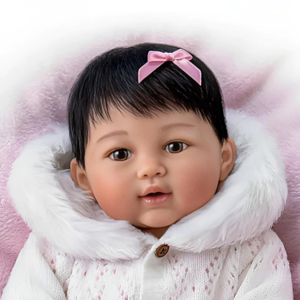 The Ashton-Drake Galleries Yuki, The Brightest Star Baby Doll So Truly Real® with Faux Fur-lined Hood RealTouch® Vinyl Skin Hand-rooted Hair, Poseable, Weighted Cloth Body by Ping Lau 19-inches