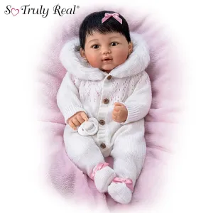 The Ashton-Drake Galleries Yuki, The Brightest Star Baby Doll So Truly Real® with Faux Fur-lined Hood RealTouch® Vinyl Skin Hand-rooted Hair, Poseable, Weighted Cloth Body by Ping Lau 19-inches