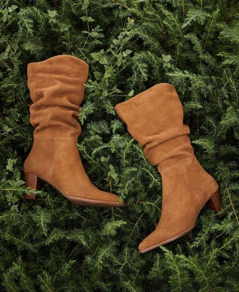 Womens Hush Puppies Hunch Chestnut Suede Heel Long Boots