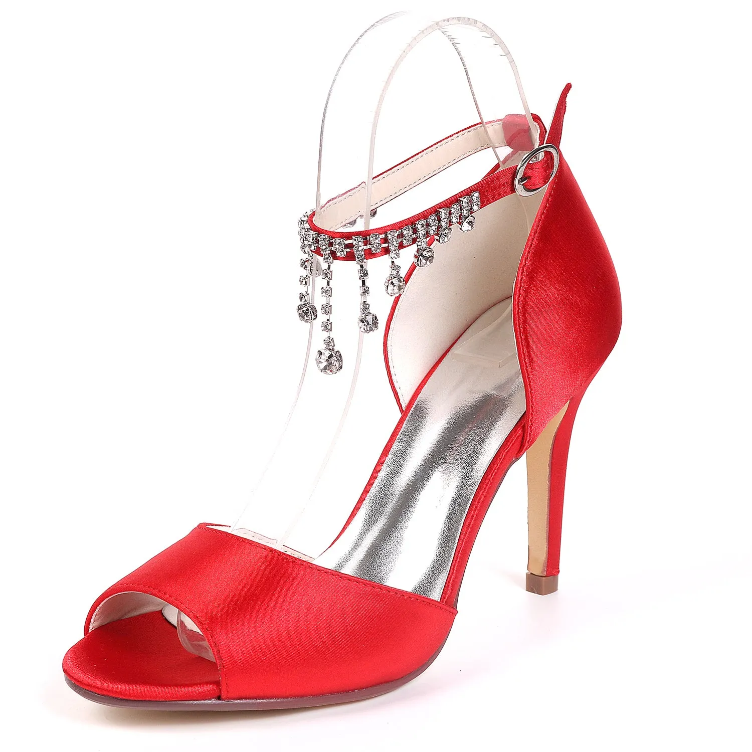 Women's Satin Stiletto Heel Sandals With Tassel Wedding Shoes Bridal Shoes